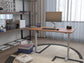 height adjustable desk with dark brown top and grey leg